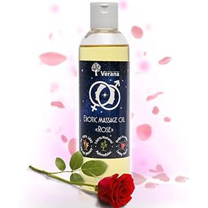Verana Massage Olie voor Sensuele Massage, 100% Natuurlijke Cosmetica, voor Fantasie, Sensuele Aanrakingen, Energie opwekkend, delen met Speeltjes, Mannen en Vrouwen, Aromatherapie 250 ml (Rose)