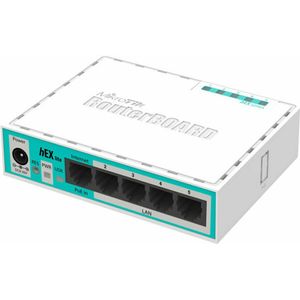MikroTik RouterBOARD hEX lite with 850MHz CPU, 64MB RAM 5 LAN ports, RouterOS L4, plastic case, PSU