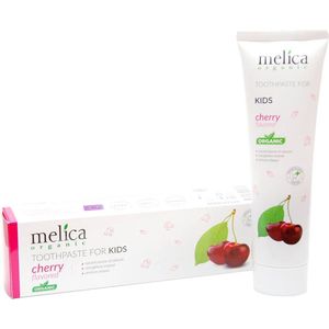 MELICA ORGANIC Biologisch 98,8% Natuurlijke KERSEN CHERRY BIO TANDPASTA voor BABY en KINDEREN KIDS met XYLITOL en CALCIUM zonder Fluoride, SLS, SLES, parabenen, kleurstoffen, suiker, alcohol, antiseptica 100g