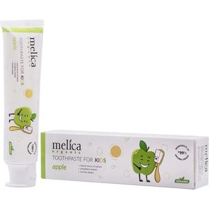 MELICA ORGANIC Biologisch 99% Natuurlijke APPEL BIO TANDPASTA voor BABY en KINDEREN KIDS met XYLITOL en KALIDENT CALCIUM zonder Fluoride, SLS, SLES, parabenen, kleurstoffen, suiker, alcohol, antiseptica 100g