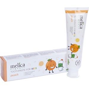 MELICA ORGANIC Biologisch 99% Natuurlijke PERZIK BIO TANDPASTA voor BABY en KINDEREN KIDS met XYLITOL en KALIDENT CALCIUM zonder Fluoride, SLS, SLES, parabenen, kleurstoffen, suiker, alcohol, antiseptica 100g