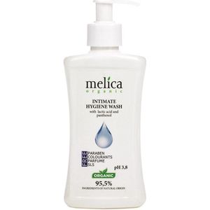 MELICA ORGANIC Biologisch 95,5% Natuurlijke INTIEME HYGIENE ACTIEVE WASEMULSIE met LACTIC ACYD - MELKZUUR en PANTHENOL zonder parabenen, kleur- en geurstoffen, smaakstoffen, alkali, zeep, SLS, SLES met pompje 300ml