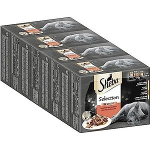 Sheba Selectie nat kattenvoer in saus, 48 zakjes van 12 x 85 g (4 stuks) - nat kattenvoer, zoute samenstelling in saus voor volwassen katten