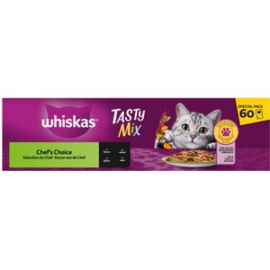 Whiskas 1+ Tasty Mix Adult Kattenvoer Natvoer Keuze van de Chef in Saus 60 x 85 gr