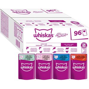 Jumbopack Whiskas Adult Maaltijdzakjes 96 x 85 g  Gratis gemengd pakket - Surf & Turf in Gelei (96x85 g)  Gemengd pakket (3 smaken) (16x60 g)