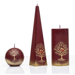 Kaarsen - Set - Handgeschilderd - goudkleur met boom - kerst - kaars - kerstverlichting