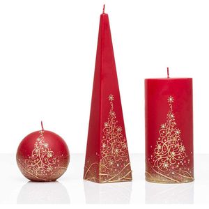 Kaarsen - Set Handgeschilderd - Rood met goudkleur - kerst - kerstverlichting