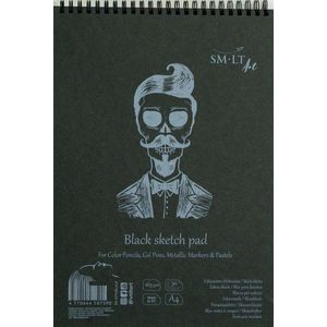 SMLT EB-30TS/BLACK Authentic Line schetsboek, DIN A4, licht gestructureerd, 165 g/m², 30 vellen, met gaten, gerecycled deksel en dubbele spiraalbinding, zwart