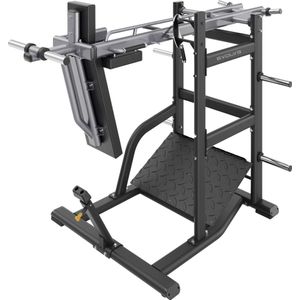 Evolve Fitness UL-330 Ultra Series - Pendulum Squat Machine - Plate Loaded - Zwart frame & zwarte bekleding - Verstelbaar - PU-lederen bekleding - Vloerbeschemers - Pinnen voor gewichtsopslag