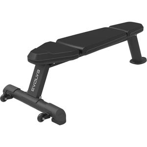 Evolve Fitness PR-201 Flat Bench - Platte halterbank - Gepoedercoat frame - Duurzame bekleding - Vloerbeschemers - Wieltjes ingebouwd