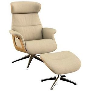 FLEXLUX Relaxsessel "Clement Relaxstuhl, Polstersessel, Liegesessel, TV-Sessel,", Rücken- & Kopfteilverstellung, Drehbar, Armlehne Eiche, Fuß Alu
