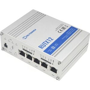 Teltonika RUTX12 Dual LTE Cat 6 Router RUTX12, Wi-Fi 5 (802.11ac), W125768412 (RUTX12, Wi-Fi 5 (802.11ac), Dual Band (2,4 GHz / 5 GHz), Ethernet LAN, 3G, Silver, Tabletop Router)