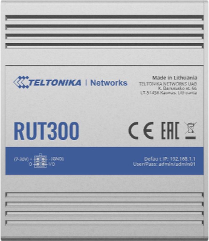 Teltonika Networks RUT300 - Ethernet Router - Zwart - Stroombron DC, PoE