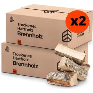 Onlydry Brandhout met minder dan 18% vocht, 2 x doos van 60 liter (25 kg), perfect voor oven, vuurschaal, open haard, open haard, premium kwaliteit brandhout/brandhout met aanmaakset.