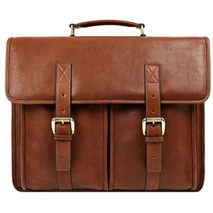 Time Resistance Vintage Stijl Leren Aktetas Laptoptas voor laptop tot 15"" Heren en Dames Messengertas Handgemaakt Italiaanse Volnerfleer, Cognacbruin