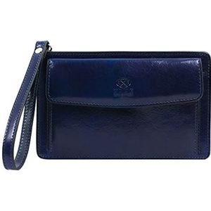 Time Resistance Leren Herenhandtas Clutch tas Heren Polstas Handgemaakt Italiaanse Volnerfleer, Blauw