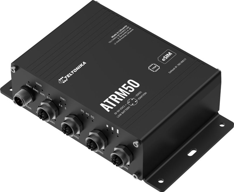 Teltonika - ATRM50 - Router - Zwart - 5G met 4 M12 Gigabit Ethernet-poorten