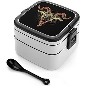 Satanic Goat Head Symbool Bento Lunch Box Dubbellaags All-in-One Stapelbare Lunch Container Inclusief Lepel met Handvat