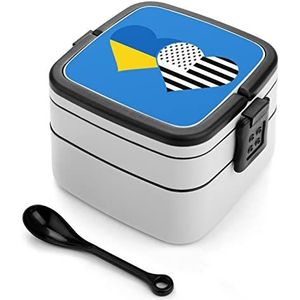 Oekraïne Vlag En Amerikaanse Vlag Bento Lunch Box Dubbellaags All-in-One Stapelbare Lunch Container Inclusief Lepel Met Handvat