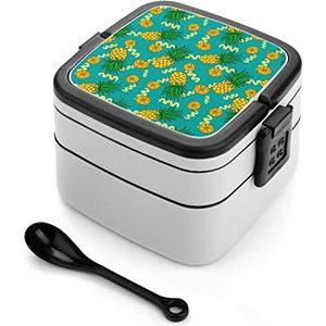 Ananas en Citroen Patroon Bento Lunch Box Dubbellaags All-in-One Stapelbare Lunch Container Inclusief Lepel met Handvat