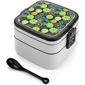 Zomer Citroen Watermeloen Bento Lunch Box Dubbellaags All-in-One Stapelbare Lunch Container Inclusief Lepel met Handvat