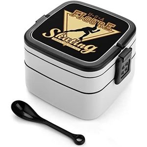 USA Kunstschaatsen Bento Lunch Box Dubbellaags All-in-One Stapelbare Lunch Container Inclusief Lepel met Handvat