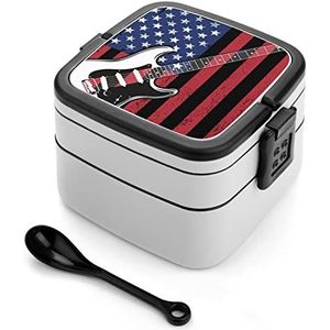 Elektrische Gitaar USA Vlag Bento Lunch Box Dubbellaags All-in-One Stapelbare Lunch Container Inclusief Lepel met Handvat