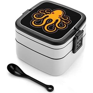 Gele Octopus Bento Lunch Box Dubbellaags All-in-One Stapelbare Lunch Container Inclusief Lepel met Handvat
