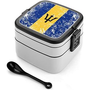 Retro Barbados Vlag Bento Lunch Box Dubbellaags All-in-One Stapelbare Lunch Container Inclusief Lepel met Handvat
