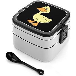Gele Eend Bento Lunch Box Dubbellaags All-in-One Stapelbare Lunch Container Inclusief Lepel met Handvat