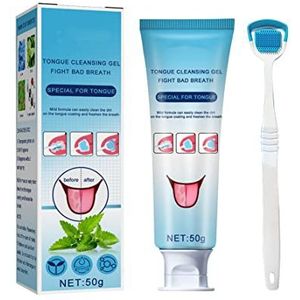 White Hairy Tongue Removal Kit, Tongue Cleaning Gel With Cleaner Brush, Tongue Coating Cleaning Gel,Tongue Cleaning Brush Kit, Fresh Breath, Fresh Mint Tongue Cleaner Gel (1)