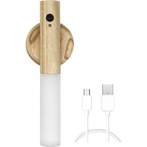USB-oplaadbare houten wandlamp voor binnen, wandlamp met bewegingsmelder, warmwit, draadloze accu, wandlampen met schakelaar, magnetische bedlamp, werkt op batterijen, voor slaapkamer, trap (B) [Energieklasse A++]