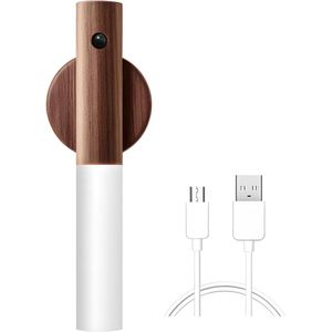 USB-oplaadbare houten wandlamp voor binnen, wandlamp met bewegingsmelder, warmwit, draadloze accu, wandlampen met schakelaar, magnetische bedlamp, werkt op batterijen, voor slaapkamer, trap (A) [Energieklasse A++]