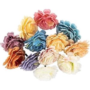 Decoratieve bloemen, kunstbloemen, verschillende soorten, ca. diameter 4 - 5 cm (struikroos - kleurrijk - 12 stuks)