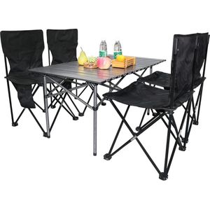 Camping draagbare klaptafels & 4 stuks stoelen set, opvouwbare picknick bijzettafel en stoelen met draagtas opbergtas, zwart
