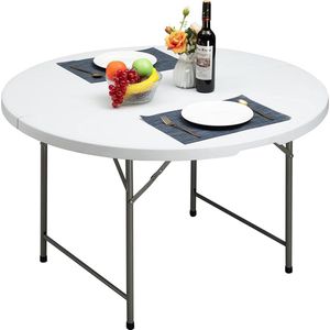 Klaptafel, campingtafel, 122 cm, ronde picknicktafel met handvat voor tuin, barbecue, catering, feest, keuken, buiten, binnen