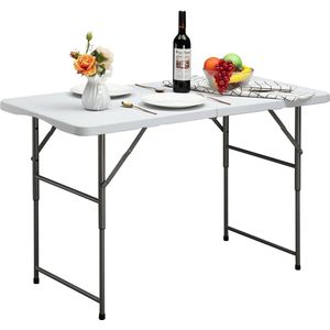 Klaptafel, campingtafel, 122 cm, picknicktafel, in hoogte verstelbaar, met handvat voor tuin, BBQ, catering, keuken, feest, buiten, binnen