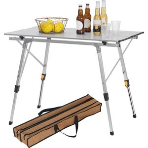 CPT8129sb Picknicktafel inklapbaar Wandeltafel hoogte verstelbaar,Campingtafel in aluminium 90x52.2X (45-72) cm