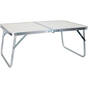 Opvouwbare strandtafel, afmetingen 60 x 40 x 26 cm, crème, metalen frame, houten plaat, klaptafel, campingtafel, klein, veiligheidssluiting [Energieklasse A]