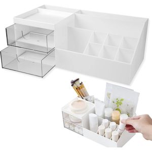 Make-up opbergen, make-up organizer, 244 x 12 x 91 mm, wit, make-up opslag met laden, cosmetische organizer, cosmetica opbergdoos, make-up rek voor make-up, sieraden