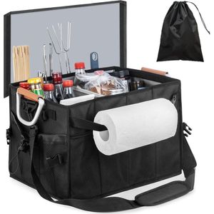 Grote BBQ-caddy met papieren handdoekhouder, opvouwbare BBQ-picknickcaddy, campingset voor kamperen, BBQ, buitenfeesten, camper