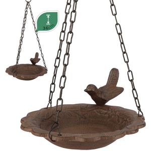 Hangende vogelbak voor wilde vogels (diameter 18 cm), van gietijzer voor tuin, balkon, vorstbestendig, waterschaal, vogelbad, vogelbad om op te hangen