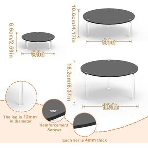 Acryl Taartstandaard 3 stuks Cupcakestandaard Taartsteunen Taart Macarons Muffinstandaard Rond Zwart Acrylstandaard Displayverhoger voor Bruiloft Verjaardagsfeestje (6, 8, 10 inch)