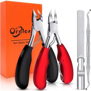Professionele teennageltangset, scherpe nageltang voor dikke en ingegroeide sterke teennagels, roestvrijstalen pedicure nagelknipper, 4 stuks nagelschaartje, groot mes, zacht handvat
