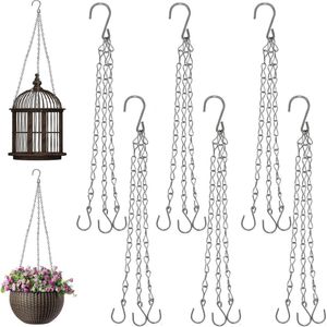 Ampelketting, kettingen om op te hangen, 6 stuks, metalen bloempot, ketting, hangende ketting met S-haken, 40 cm, voor vogelkooi, bloempotten, lantaarns, billboard, tuin, zilver