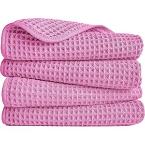 Microvezelhanddoek - pluisvrij en sneldrogend - wafelstructuur - roze - 40 x 76 cm - 4 stuks