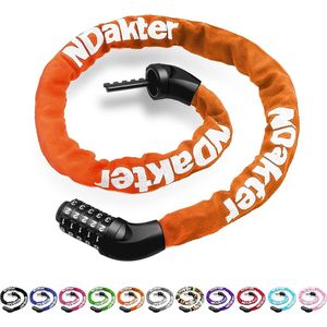 Fietsslot met cijferslot, hoog veiligheidsniveau, met 5-cijferige combinatiecode, ketting van gehard staal, voor fiets, scooter, e-bike, motorfiets, oranje