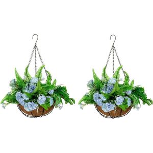 2 stuks hangende plantenbakken, 25,5 cm draad, kunstmatige hangende manden voor planten, outdoor hangende potten voor planten, met hangende mand, voering, bloempot, kleerhanger, hangende mandhouder