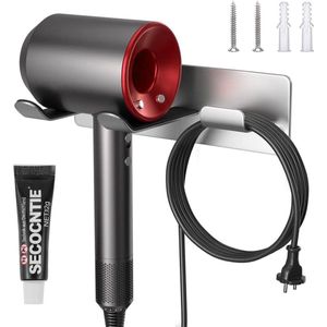 Roestvrijstalen haardrogerhouders Zelfklevende haardrogerhouder Geen boren Draagvermogen tot 5 kg Föhnopslag Föhnhouder Universeel (zilver)