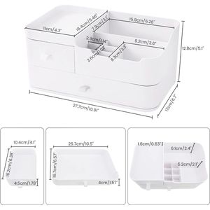 Make-up organizer voor cosmetische opslag: make-upborstel opbergdoos badkamer met lades - badkamer kaptafel acryl make-up box container voor nagellak lippenstift wit